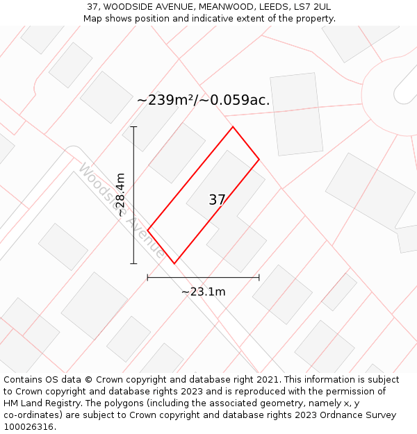 37, WOODSIDE AVENUE, MEANWOOD, LEEDS, LS7 2UL: Plot and title map