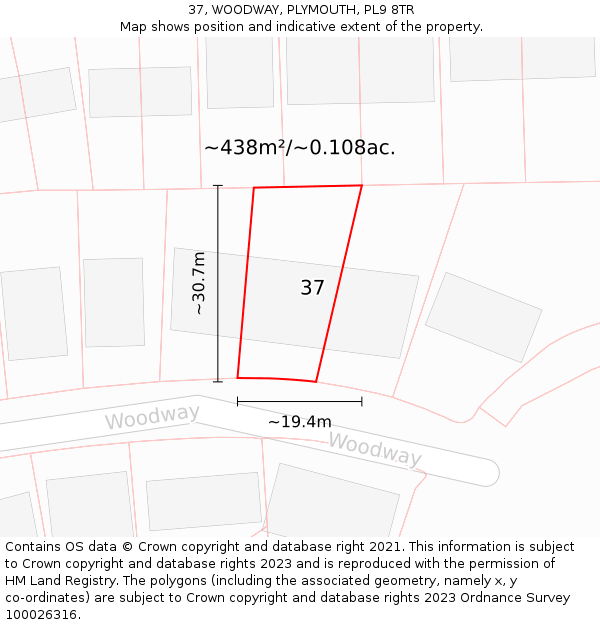 37, WOODWAY, PLYMOUTH, PL9 8TR: Plot and title map