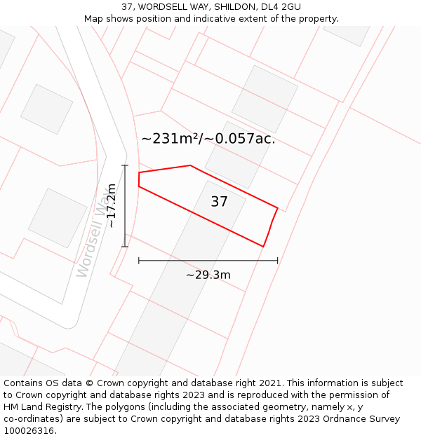 37, WORDSELL WAY, SHILDON, DL4 2GU: Plot and title map