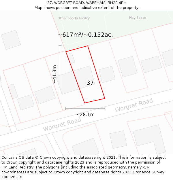 37, WORGRET ROAD, WAREHAM, BH20 4PH: Plot and title map