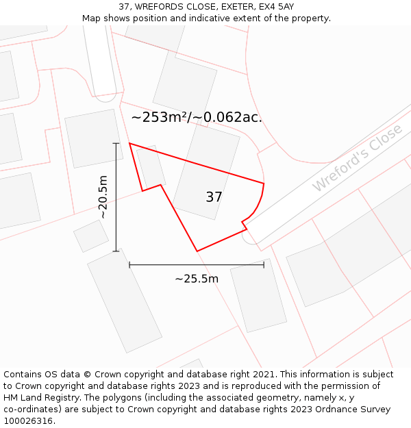 37, WREFORDS CLOSE, EXETER, EX4 5AY: Plot and title map