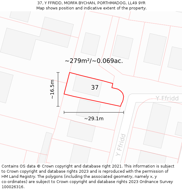 37, Y FFRIDD, MORFA BYCHAN, PORTHMADOG, LL49 9YR: Plot and title map
