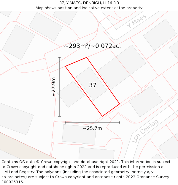 37, Y MAES, DENBIGH, LL16 3JR: Plot and title map
