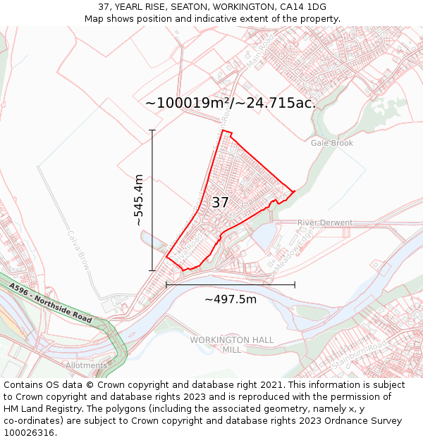 37, YEARL RISE, SEATON, WORKINGTON, CA14 1DG: Plot and title map