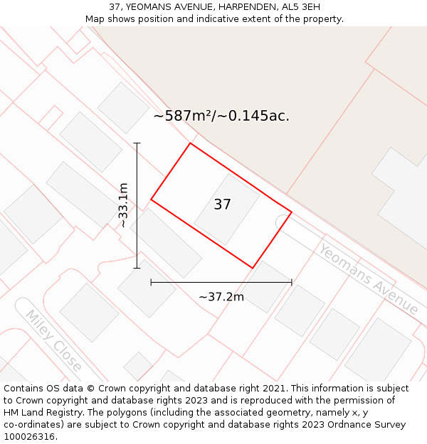 37, YEOMANS AVENUE, HARPENDEN, AL5 3EH: Plot and title map