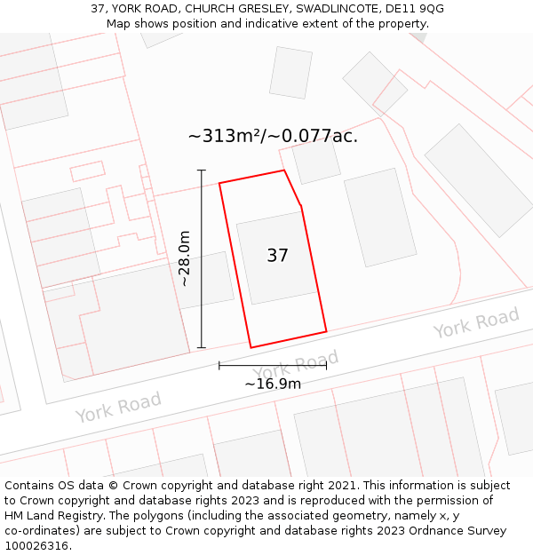 37, YORK ROAD, CHURCH GRESLEY, SWADLINCOTE, DE11 9QG: Plot and title map