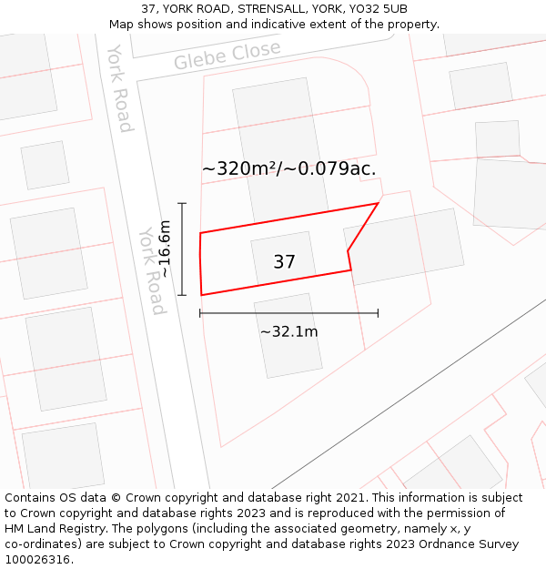 37, YORK ROAD, STRENSALL, YORK, YO32 5UB: Plot and title map