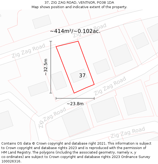 37, ZIG ZAG ROAD, VENTNOR, PO38 1DA: Plot and title map