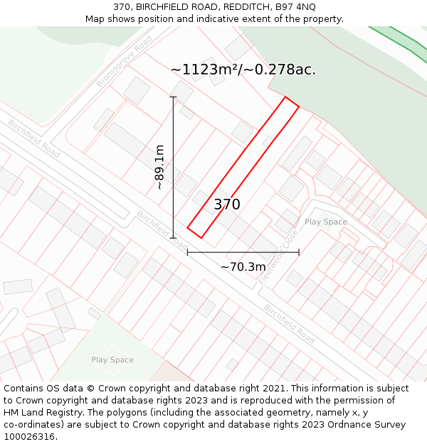 370, BIRCHFIELD ROAD, REDDITCH, B97 4NQ: Plot and title map