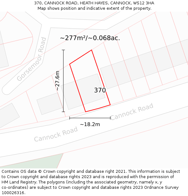 370, CANNOCK ROAD, HEATH HAYES, CANNOCK, WS12 3HA: Plot and title map