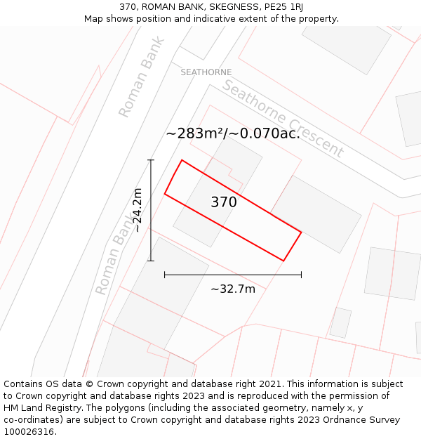 370, ROMAN BANK, SKEGNESS, PE25 1RJ: Plot and title map