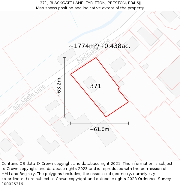 371, BLACKGATE LANE, TARLETON, PRESTON, PR4 6JJ: Plot and title map