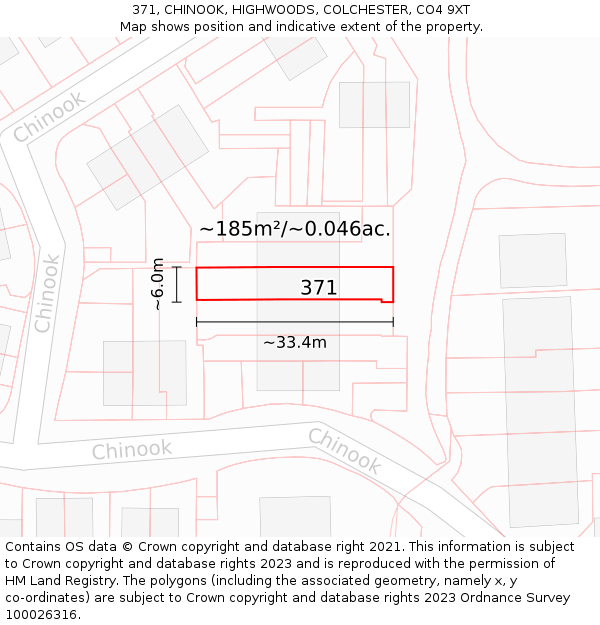 371, CHINOOK, HIGHWOODS, COLCHESTER, CO4 9XT: Plot and title map
