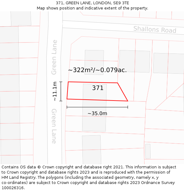 371, GREEN LANE, LONDON, SE9 3TE: Plot and title map