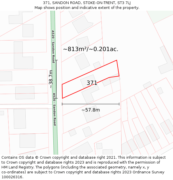 371, SANDON ROAD, STOKE-ON-TRENT, ST3 7LJ: Plot and title map