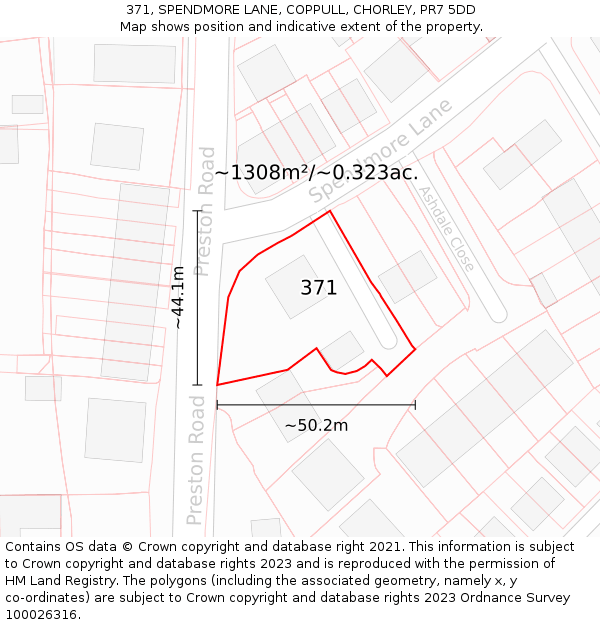 371, SPENDMORE LANE, COPPULL, CHORLEY, PR7 5DD: Plot and title map
