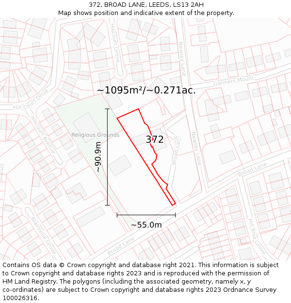 372, BROAD LANE, LEEDS, LS13 2AH: Plot and title map