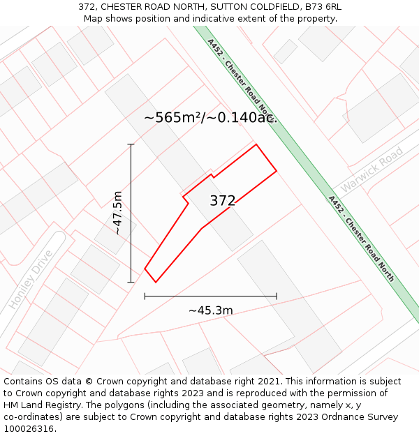 372, CHESTER ROAD NORTH, SUTTON COLDFIELD, B73 6RL: Plot and title map