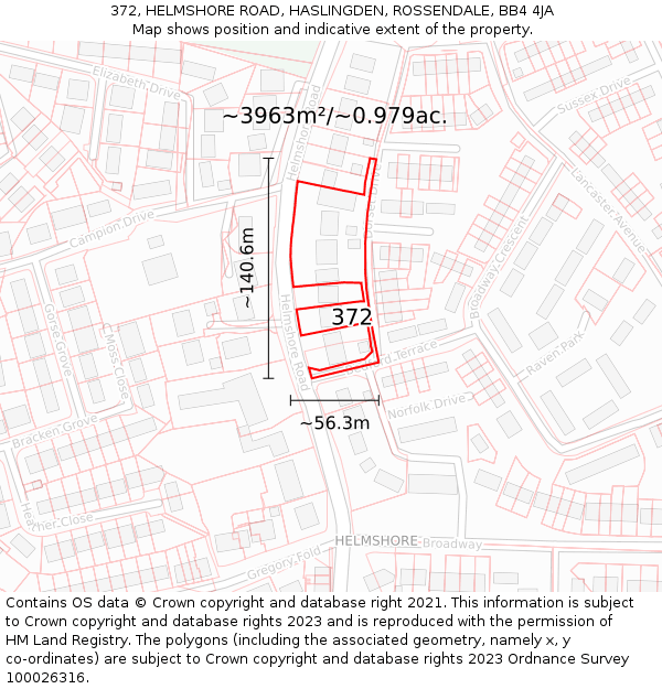 372, HELMSHORE ROAD, HASLINGDEN, ROSSENDALE, BB4 4JA: Plot and title map