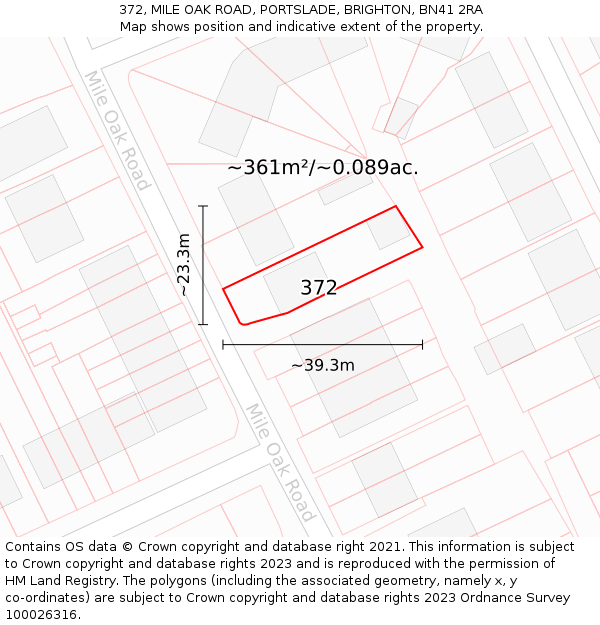 372, MILE OAK ROAD, PORTSLADE, BRIGHTON, BN41 2RA: Plot and title map