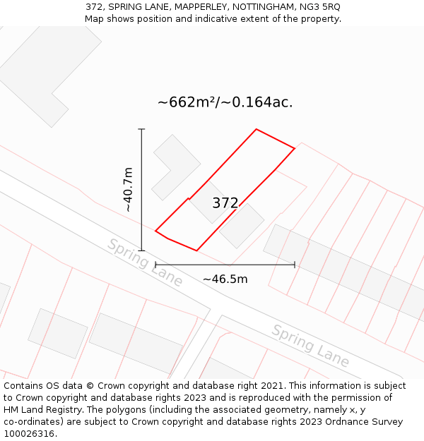 372, SPRING LANE, MAPPERLEY, NOTTINGHAM, NG3 5RQ: Plot and title map