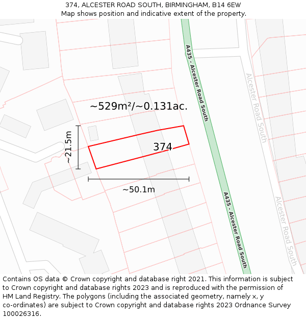 374, ALCESTER ROAD SOUTH, BIRMINGHAM, B14 6EW: Plot and title map