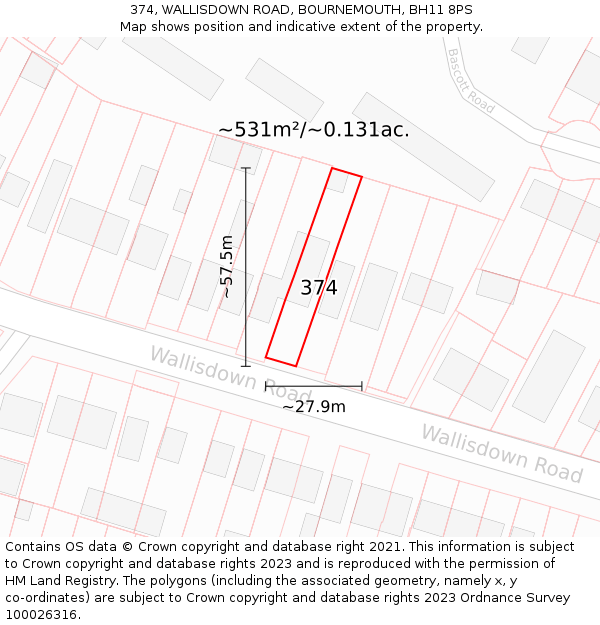 374, WALLISDOWN ROAD, BOURNEMOUTH, BH11 8PS: Plot and title map