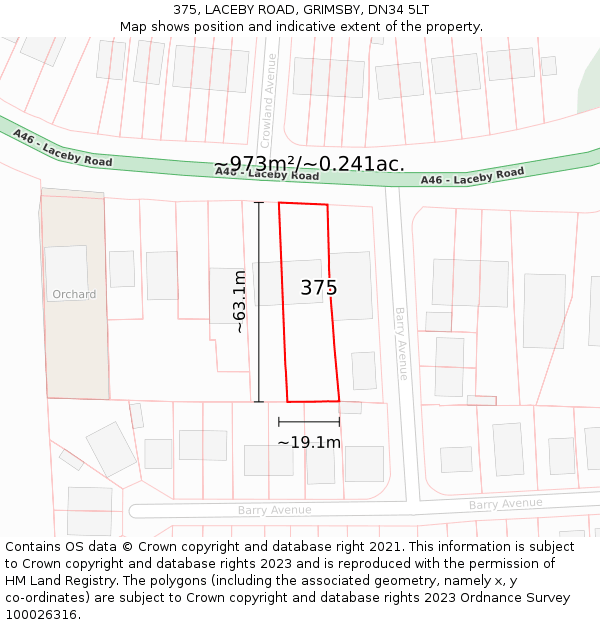 375, LACEBY ROAD, GRIMSBY, DN34 5LT: Plot and title map