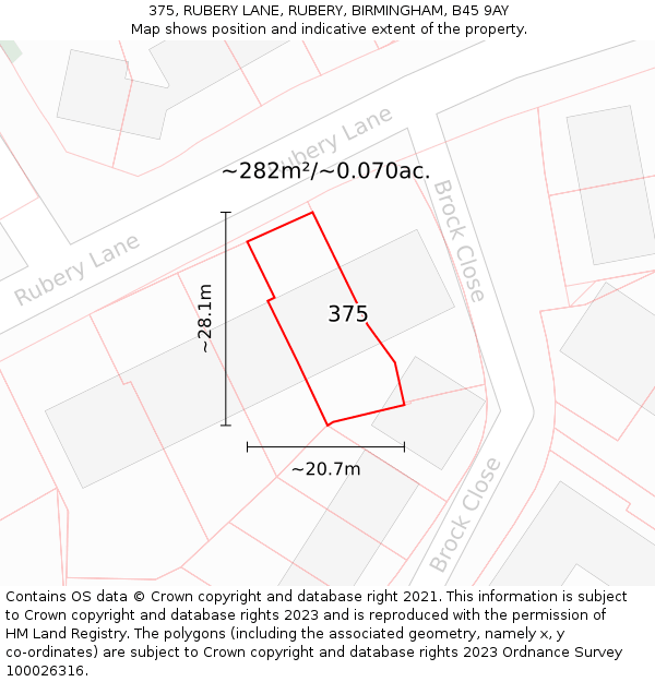 375, RUBERY LANE, RUBERY, BIRMINGHAM, B45 9AY: Plot and title map