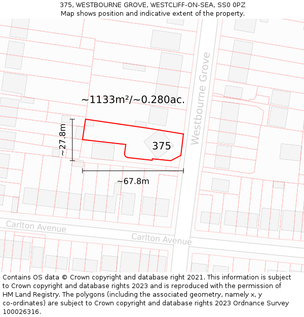375, WESTBOURNE GROVE, WESTCLIFF-ON-SEA, SS0 0PZ: Plot and title map