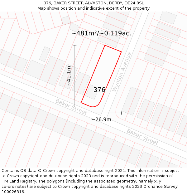 376, BAKER STREET, ALVASTON, DERBY, DE24 8SL: Plot and title map