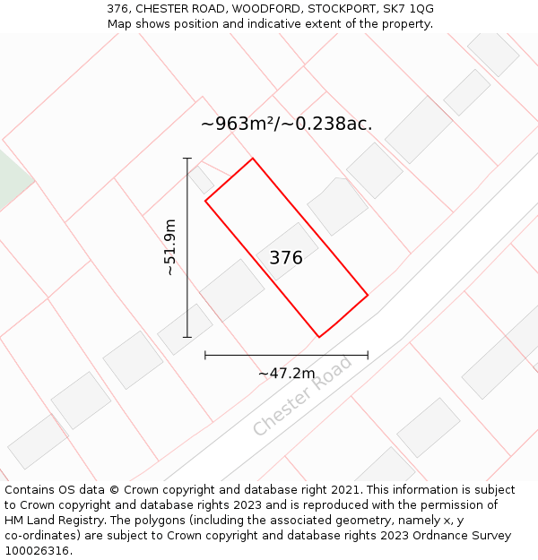 376, CHESTER ROAD, WOODFORD, STOCKPORT, SK7 1QG: Plot and title map
