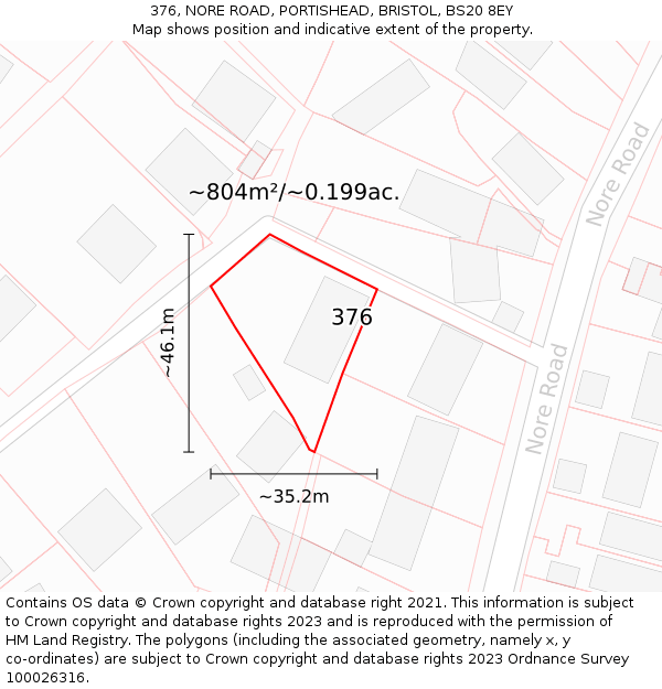 376, NORE ROAD, PORTISHEAD, BRISTOL, BS20 8EY: Plot and title map