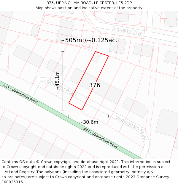 376, UPPINGHAM ROAD, LEICESTER, LE5 2DP: Plot and title map