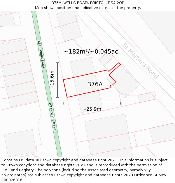 376A, WELLS ROAD, BRISTOL, BS4 2QP: Plot and title map