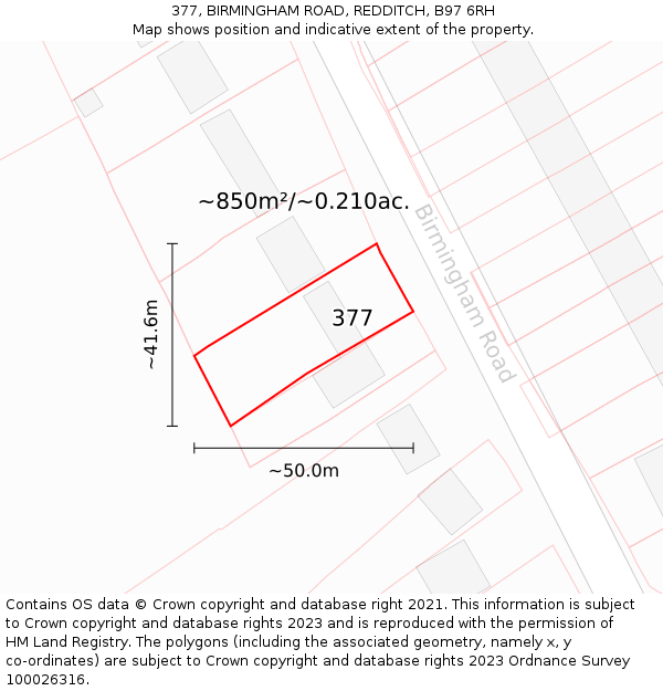 377, BIRMINGHAM ROAD, REDDITCH, B97 6RH: Plot and title map