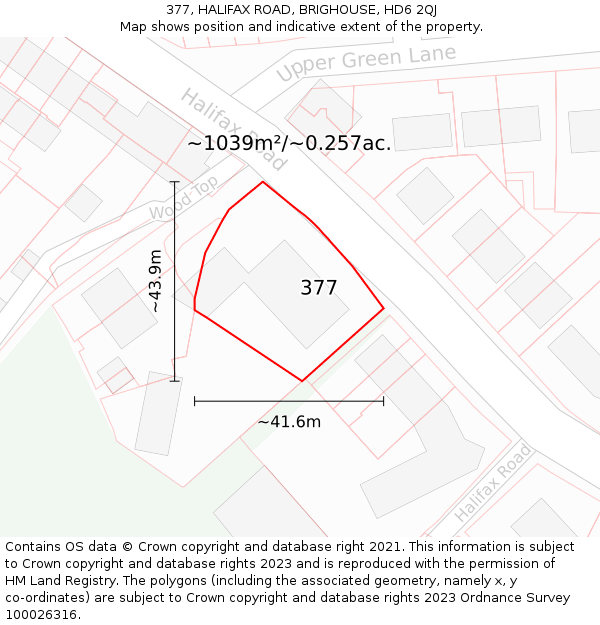 377, HALIFAX ROAD, BRIGHOUSE, HD6 2QJ: Plot and title map