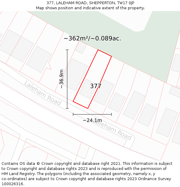 377, LALEHAM ROAD, SHEPPERTON, TW17 0JP: Plot and title map