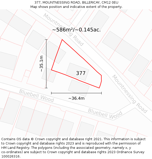 377, MOUNTNESSING ROAD, BILLERICAY, CM12 0EU: Plot and title map