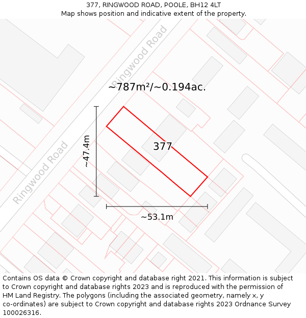 377, RINGWOOD ROAD, POOLE, BH12 4LT: Plot and title map