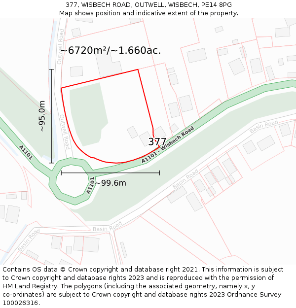 377, WISBECH ROAD, OUTWELL, WISBECH, PE14 8PG: Plot and title map