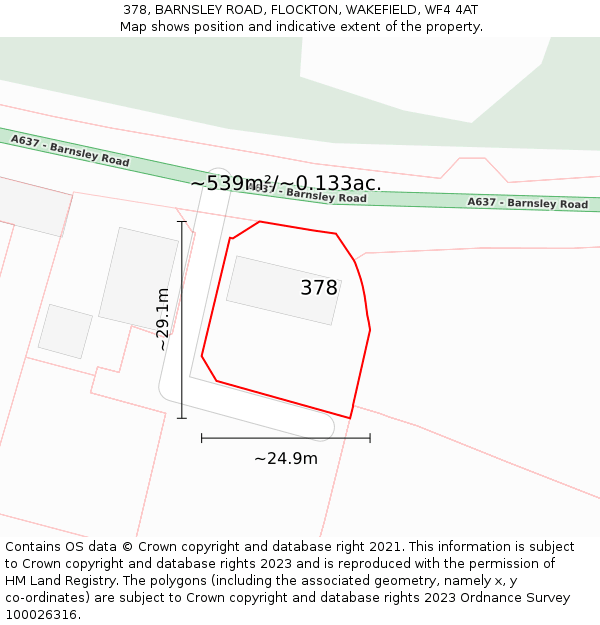 378, BARNSLEY ROAD, FLOCKTON, WAKEFIELD, WF4 4AT: Plot and title map