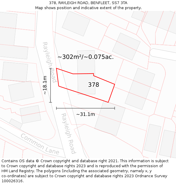 378, RAYLEIGH ROAD, BENFLEET, SS7 3TA: Plot and title map