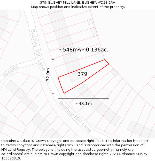 379, BUSHEY MILL LANE, BUSHEY, WD23 2AH: Plot and title map