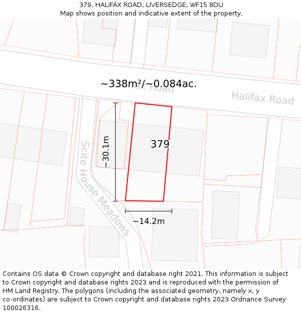 379, HALIFAX ROAD, LIVERSEDGE, WF15 8DU: Plot and title map
