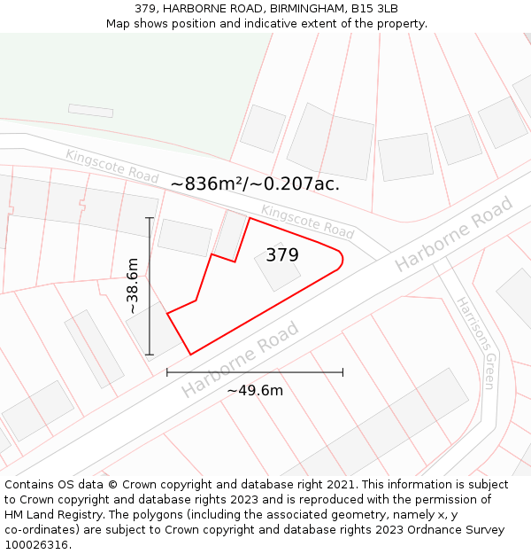 379, HARBORNE ROAD, BIRMINGHAM, B15 3LB: Plot and title map