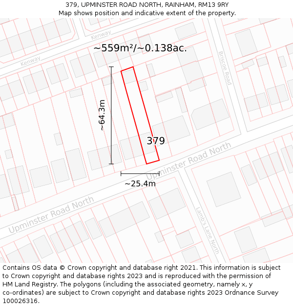 379, UPMINSTER ROAD NORTH, RAINHAM, RM13 9RY: Plot and title map