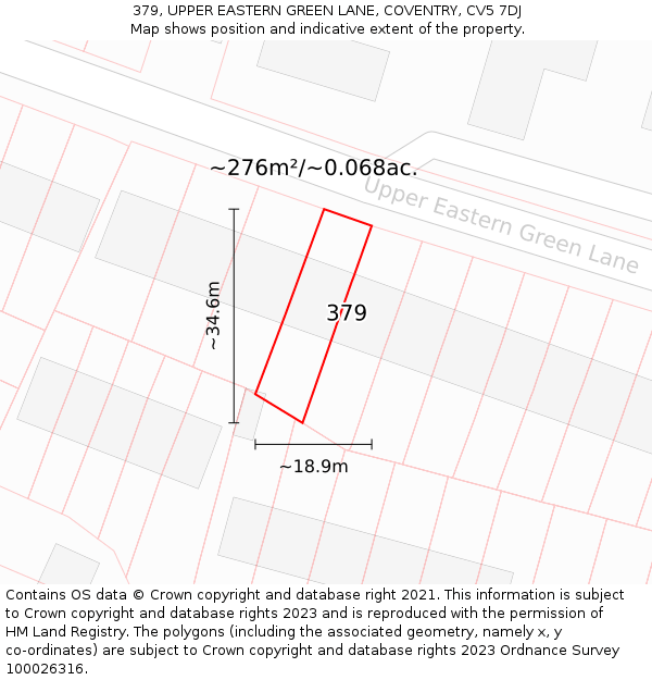 379, UPPER EASTERN GREEN LANE, COVENTRY, CV5 7DJ: Plot and title map