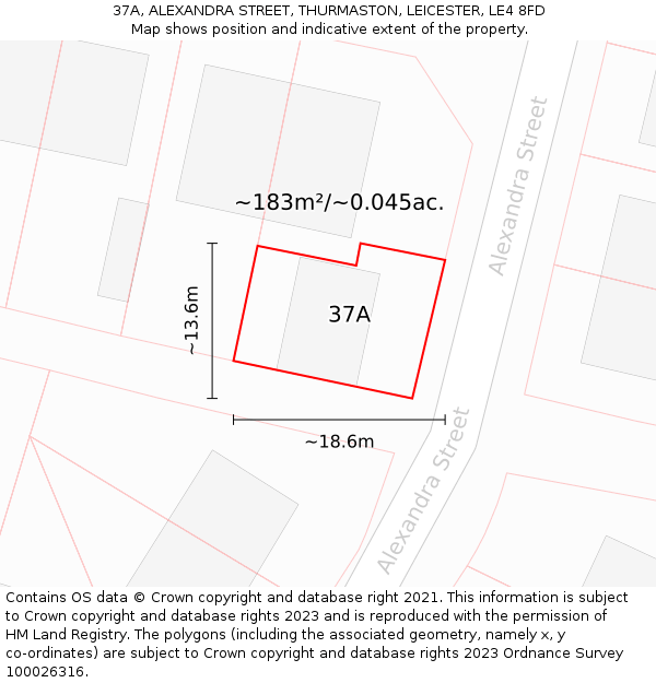 37A, ALEXANDRA STREET, THURMASTON, LEICESTER, LE4 8FD: Plot and title map