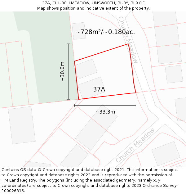 37A, CHURCH MEADOW, UNSWORTH, BURY, BL9 8JF: Plot and title map
